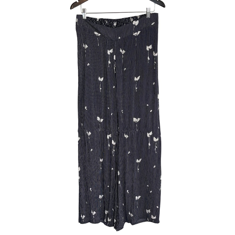 Wide Leg Navy Floral Stripe Pants